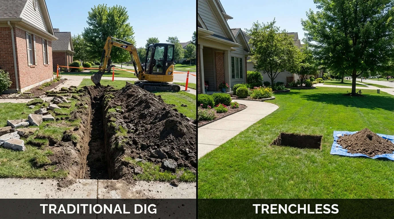 Trenchless sewer repair with minimal yard damage versus traditional excavation in Lodi, NJ